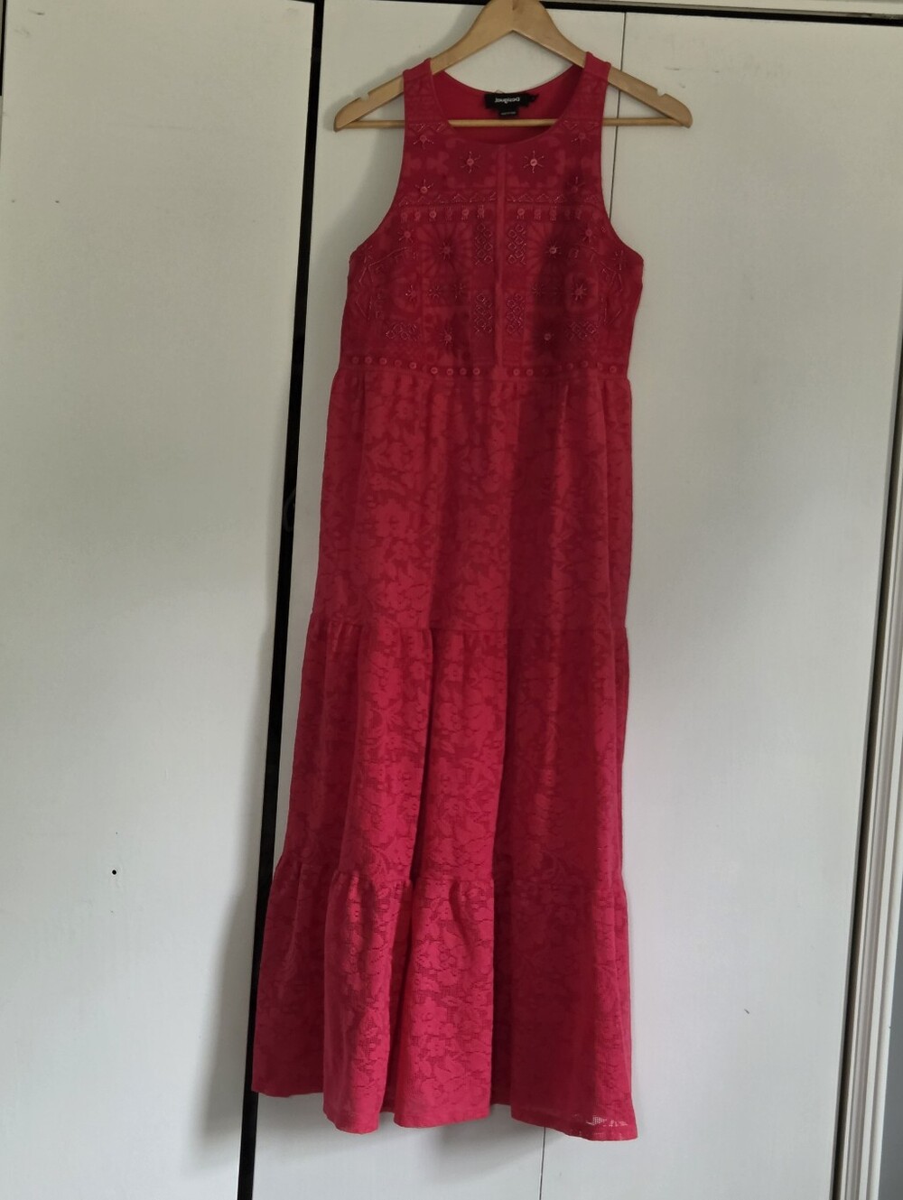 Desigual Hot Pink Sleeveless Embroidered Maxi Dress